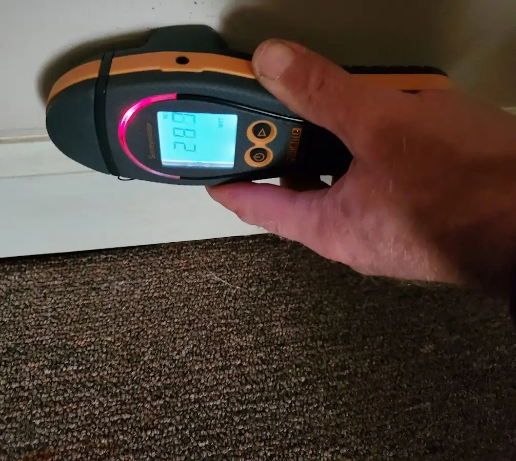 Moisture detection at baseboard during Storm Damage Restoration in Brandon